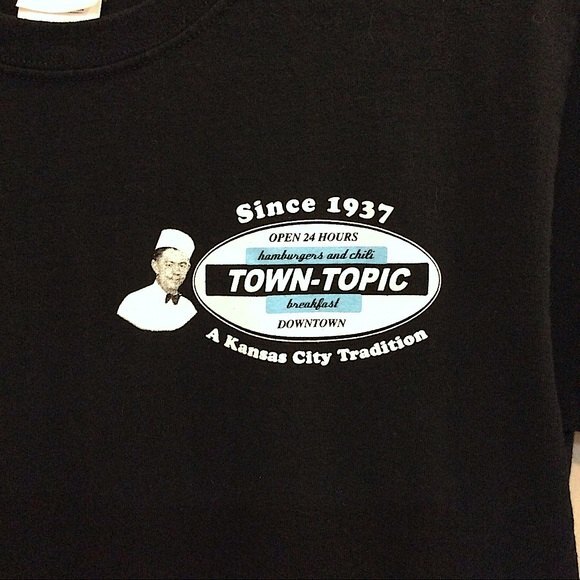 Kansas City Town Topic Tee Black Knit Graphic T-shirt Unisex Sz Small KC - Picture 3 of 5